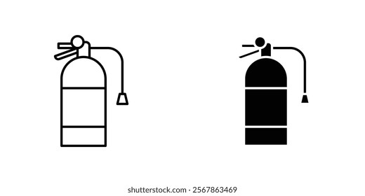 Fire extinguisher icons collection in Filled flat and thin line style.