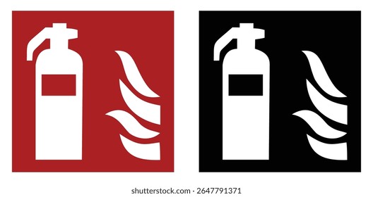 ícones de extintor de incêndio com gráficos de chamas. Ideal para sinalização de segurança contra incêndio, alertas de emergência e rótulos de instruções de segurança em formato vetorial.