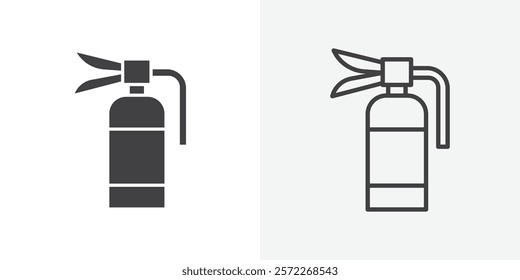 Fire extinguisher icons. flat and line style set