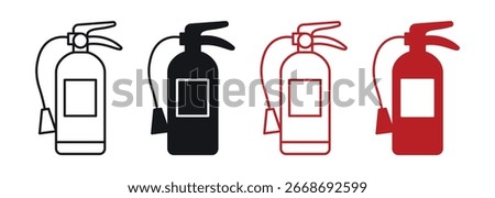 Fire extinguisher icons set in black filled and stroke line style, vector illustration .