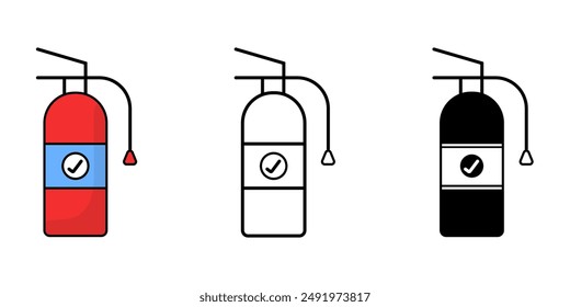 Conjunto de iconos de extintores de incendios. Equipo de extinción, Símbolos de alerta de emergencia, fondo aislado, silueta, Ilustración vectorial.