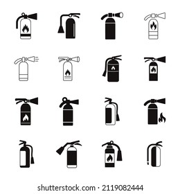 iconos del extinguidor de incendios activado . símbolo del paquete extintor de incendios elementos vectores para web infográfica