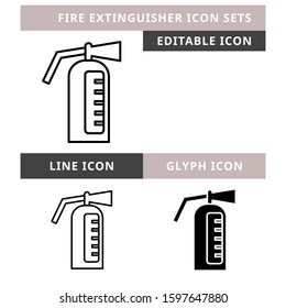 Fire Extinguisher icons set vector design, modern editable line and  glyph icon, black colour and isolated for icon presentation, website and banner
