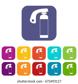 Fire extinguisher icons set vector illustration in flat style In colors red, blue, green and other