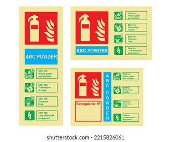 Fire Extinguisher Identification ABC Powder Sign - International Fire Control and Safety Signs - Powder Sign, Fire Extinguisher, ABC Powder, Fire Control, Flammable, Equipment. 