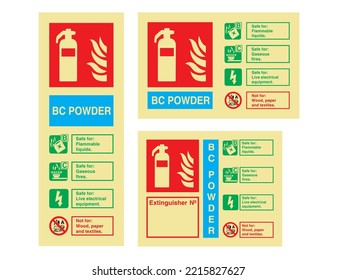 Fire Extinguisher Identification ABC Powder Sign - International Fire Control and Safety Signs - Powder Sign, Fire Extinguisher, BC Powder, Fire Control, Gaseous, Identification, Flammable.