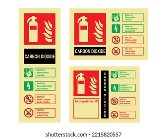 Fire Extinguisher Identification carbon Dioxide Signs - International Fire Control and Safety Signs - Carbon Dioxide, Fire Extinguisher, Flammable, Electrical Equipment, Fire control, protection.