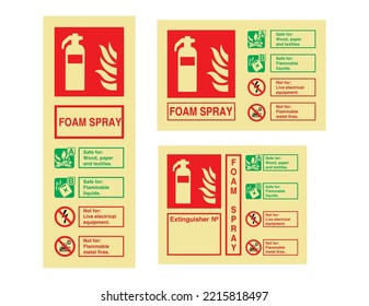 Fire Extinguisher identification Foam Spray Sign - International Fire Control and Safety Signs - Foam Spray, Fire Extinguisher, Identification, flammable, electrical equipment, Fire protection.