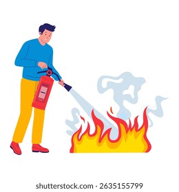 Ilustração do Extintor de Fogo com o Homem Apagando Chamas. Ilustrações para sites, landing pages, aplicativos móveis, cartazes e banners