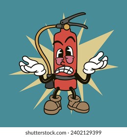 fire extinguisher illustration in retro cartoon style