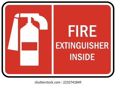 Fire extinguisher inside sign and labels