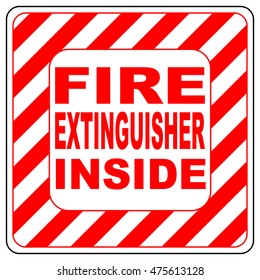 Fire extinguisher inside text banner vector illustration striped in white and red