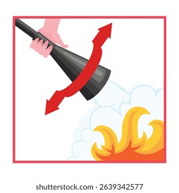 Fire extinguisher instruction. Fire prevention and extinguishing tips. Safety Information, poster or banner for website. Cartoon flat vector illustrations isolated on blue background