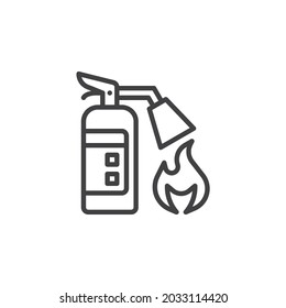 Fire extinguisher line icon. linear style sign for mobile concept and web design. Extinguisher and fire flame outline vector icon. Symbol, logo illustration. Vector graphics