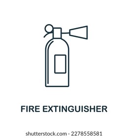 Icono de línea Extinguisher de incendio. Icono de contorno monocromo simple de extinción de incendios para plantillas, diseño web e infografías