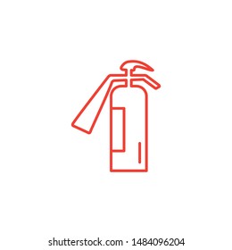 Fire Extinguisher Line Red Icon On White Background. Red Flat Style Vector Illustration.