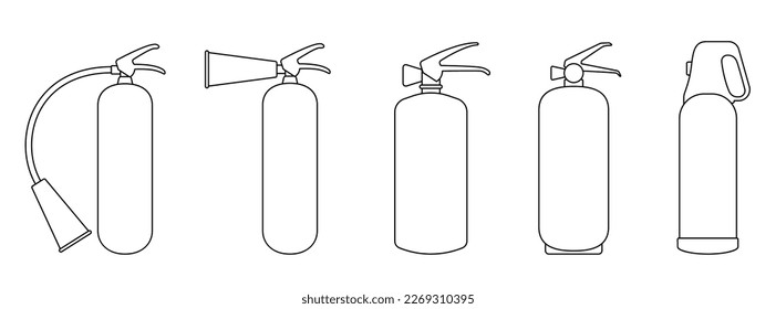 Fire extinguisher linear icons set. Fire extinguisher black icons. Vector illustration. Firefighter equipment