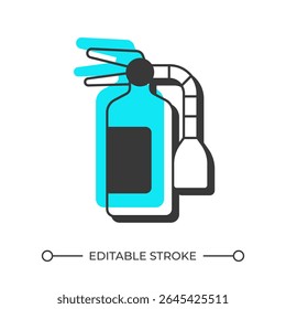 Fire extinguisher offset shadow line icon. Active flame protection device. Emergency supply. Safety tool. Bold outline symbol with solid blue fill. Modern flat illustration. Editable stroke