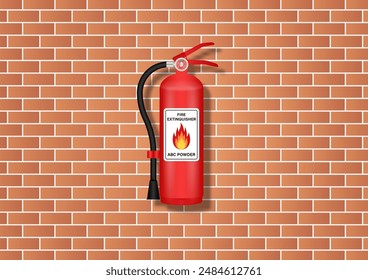 Fire Extinguisher on Wall in the Building. Vector Illustration. 