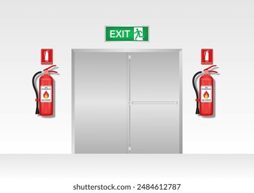 Fire Extinguisher on Wall in the Building. Vector Illustration. 
