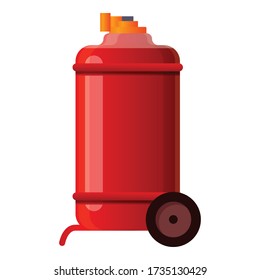 Extintor de incendios en el icono de las ruedas. Caricatura del extintor de incendios sobre ruedas icono vectorial para diseño web aislado en fondo blanco