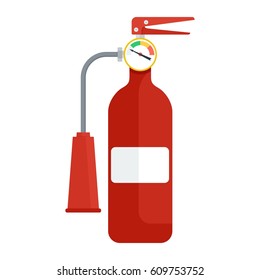 Fire extinguisher on white. Firefighter equipment and clothing, tools, accessories. Flat vector cartoon illustration. Objects isolated on a white background.