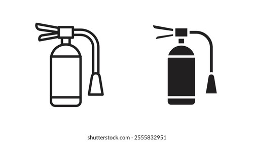 Fire extinguisher outlined and solid icon vector collection.