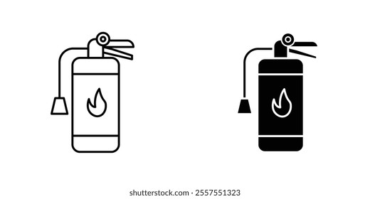 Fire extinguisher outlined and solid icon vector collection.