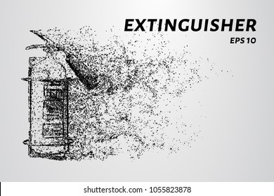 A fire extinguisher of the particles. A fire extinguisher consists of circles and points. The fire extinguisher crumble into small pieces