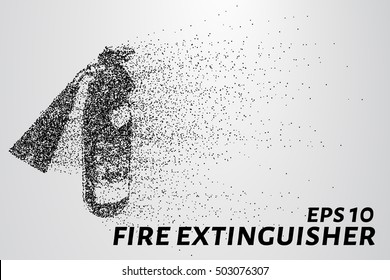 A fire extinguisher of the particles. A fire extinguisher consists of circles and points. The fire extinguisher crumble into small pieces.