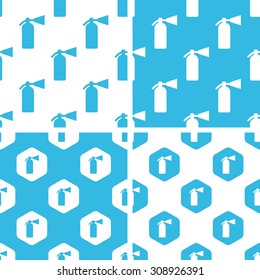 Fire extinguisher patterns set, simple and hexagonal, blue and white