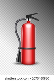 Fire extinguisher protection isolated on transparent. Red fire extinguisher emergency danger.