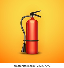 Fire extinguisher protection isolated. Red fire extinguisher emergency danger.