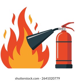 Fire with extinguisher safety isolated vector illustration on white background