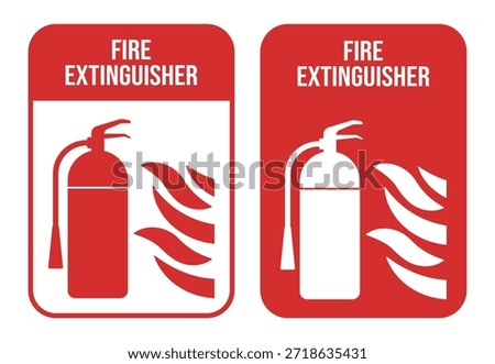 Fire Extinguisher Safety Sign Vector Icon Set. Red Emergency Fire Equipment Symbol