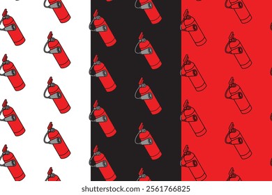 fire extinguisher safety tool seamless pattern on white black red background for packaging and merchandise.  fire extinguisher with flame pattern background. pattern of fire extinguisher background