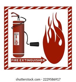Fire extinguisher Sign board in realistic style. Colorful vector illustration on a white background.