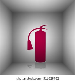 Fire extinguisher sign. Bordo icon with shadow in the room.