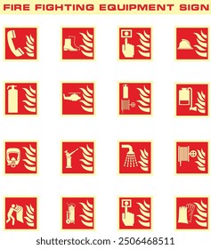 Fire extinguisher sign. Fire Fighting Equipment Signs or Collection Of Fire Fighting Equipment Symbol Sign