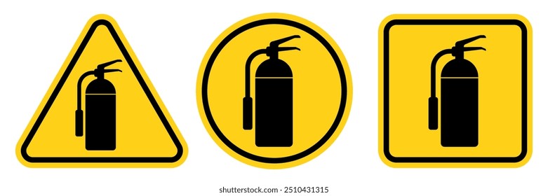 Fire extinguisher sign. Firefighters tools for flame fighting symbol, logo, badge, icon, sticker, label, emblem, stamp, red, line, flat vector, isolated illustration.