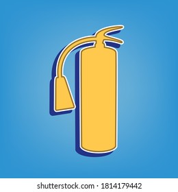 Fire extinguisher sign. Golden Icon with White Contour at light blue Background. Illustration.