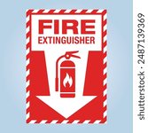 FIRE EXTINGUISHER sign with icon and arrow. Editable EPS 10 vector graphic isolated on white background.