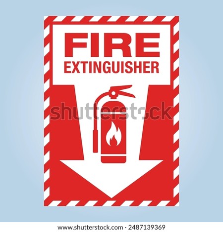 FIRE EXTINGUISHER sign with icon and arrow. Editable EPS 10 vector graphic isolated on white background.