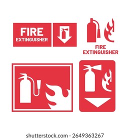 Coleção de ícones de sinais de extintor de incêndio - Símbolos vermelhos de segurança de emergência
