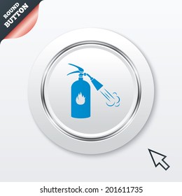 Fire extinguisher sign icon. Fire safety symbol. White button with metallic line. Modern UI website button with mouse cursor pointer. Vector
