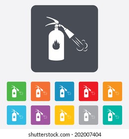 Fire extinguisher sign icon. Fire safety symbol. Rounded squares 11 buttons. Vector