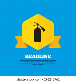 Fire extinguisher sign icon. Fire safety symbol. Yellow label tag. Circles seamless pattern on back. Vector