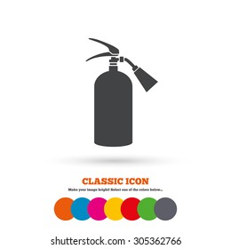 Fire extinguisher sign icon. Fire safety symbol. Classic flat icon. Colored circles. Vector
