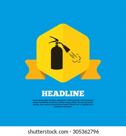 Fire extinguisher sign icon. Fire safety symbol. Yellow label tag. Circles seamless pattern on back. Vector