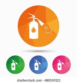 Fire extinguisher sign icon. Fire safety symbol. Triangular low poly button with flat icon. Vector